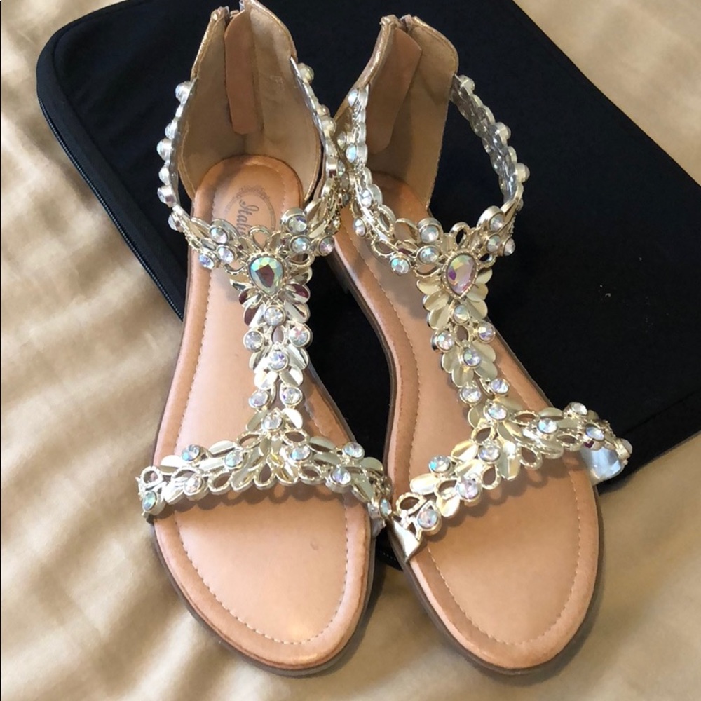 Metallic jeweled flat sandals
